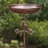 Cast Iron Water Bowl for Birds, 76cm Garden Ornament, Distressed Bronze Outdoor