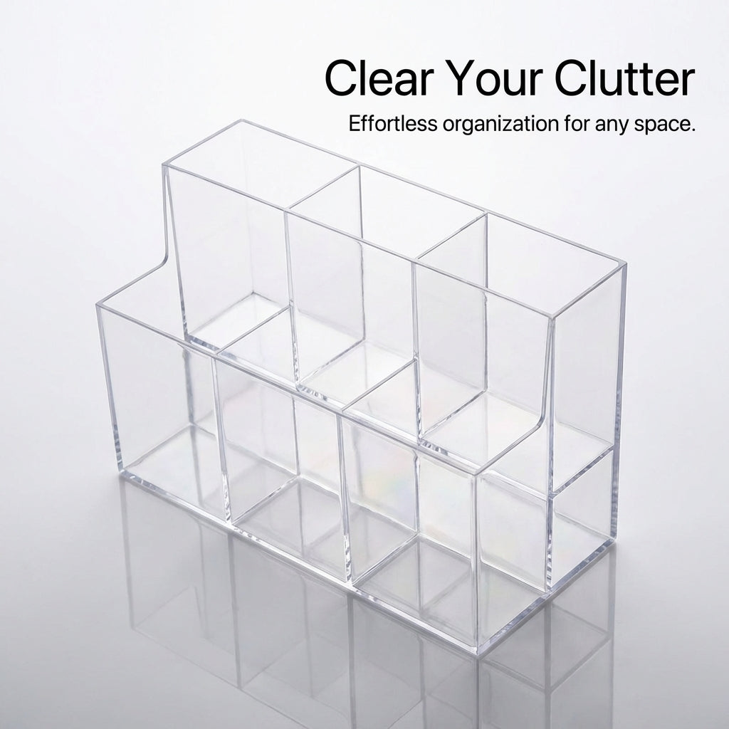 Clear Acrylic Pen Organiser, Transparent Office Organizer for Desk, Display Stand for Students, Multi Compartment