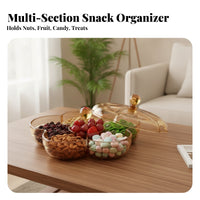 Embossed Flower-Shaped Fruit Tray Domed Lid Lidded Snack Tray Knob Handle Sectional Platter Low-Height