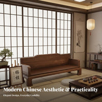 Solid Wood Arhat Bed Mortise and Tenon Joinery Walnut Arhat Couch Ergonomic Design New Chinese Design Daybed for Collectors, Adults, Reception Area