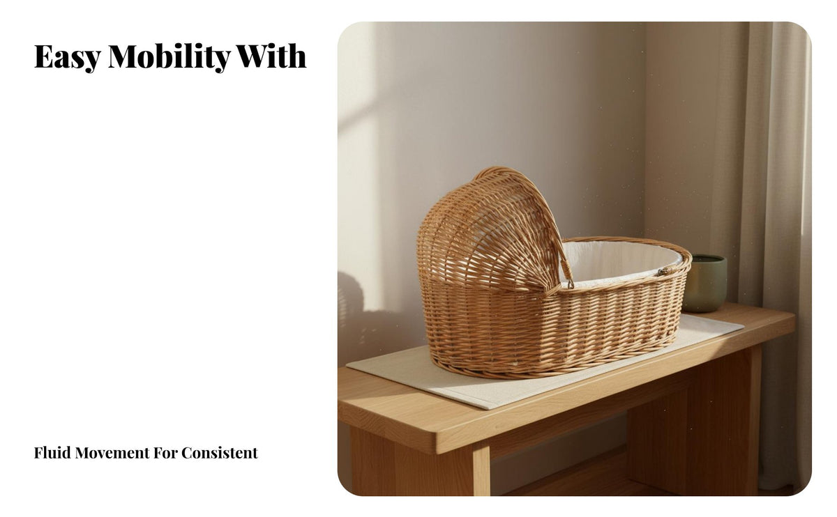 Portable Moses Basket Rocker Hand-Woven Rocking Cradle on Wheels Lightweight Bassinet Soft & Comfortable for Newborns, Infants, Parents, Nursery, Indoors, Bedroom, Bedside