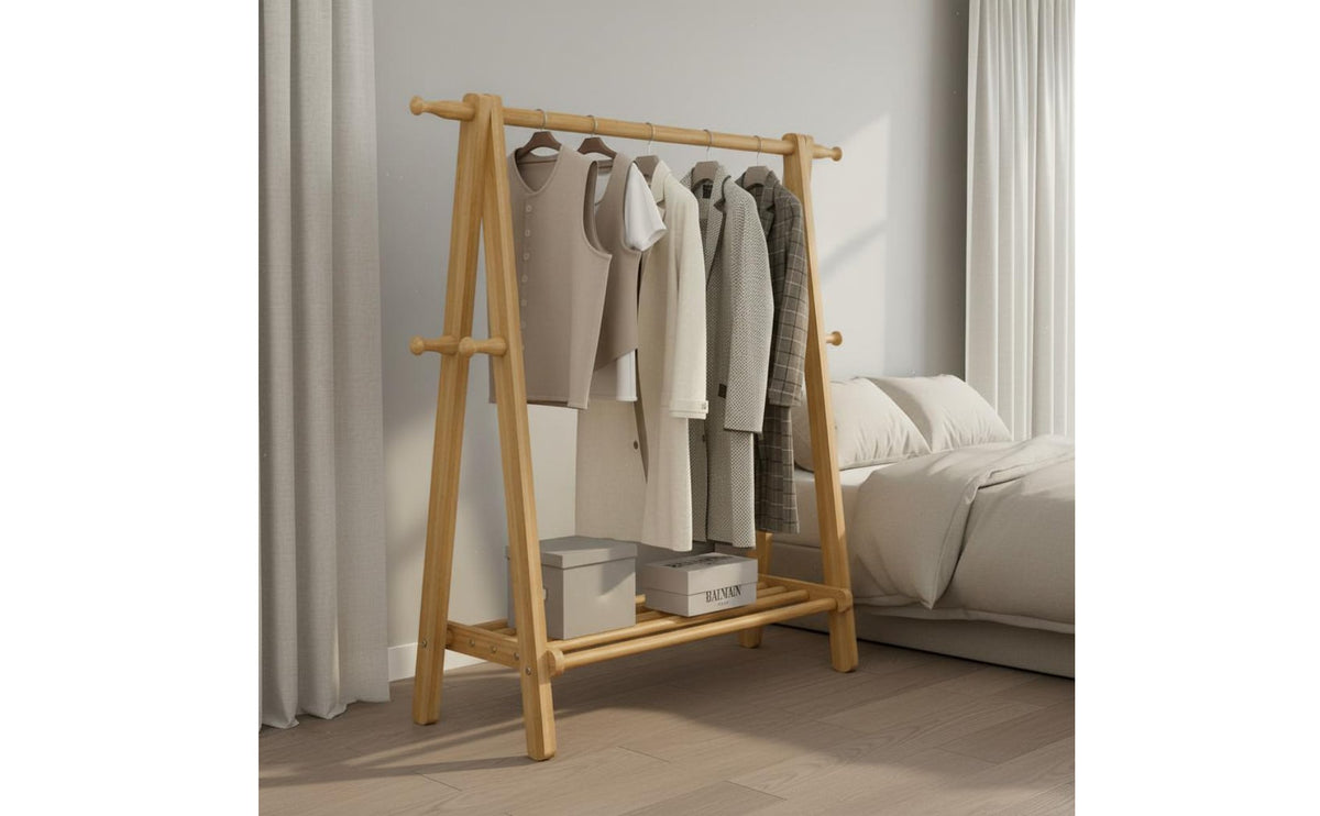 Solid Wood Wooden Garment Rack with Shelf Large Capacity Freestanding Clothes Rack Multi-Functional Clothing Organizer for Entryway