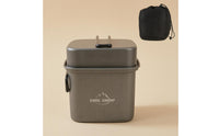 2 Pieces Folding Handles Square Camping Pot Matte Gray Nesting Cookware Set Mesh Storage Pouch Aluminum Camping Cookware Compact