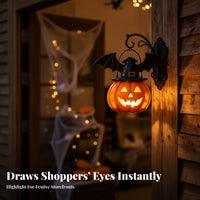 Spooky Pumpkin Light with Witch Hat | Warm Internal Glow, Jack-O'-Lantern with wing wing-like projections, for Porch
