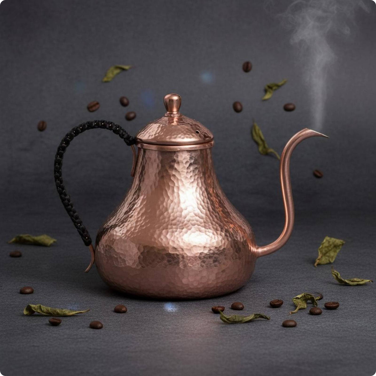 Handmade Copper Coffee Pot Vintage Style Copper Pouring over Kettle All Stovetops Cookware for Camping, Outdoor