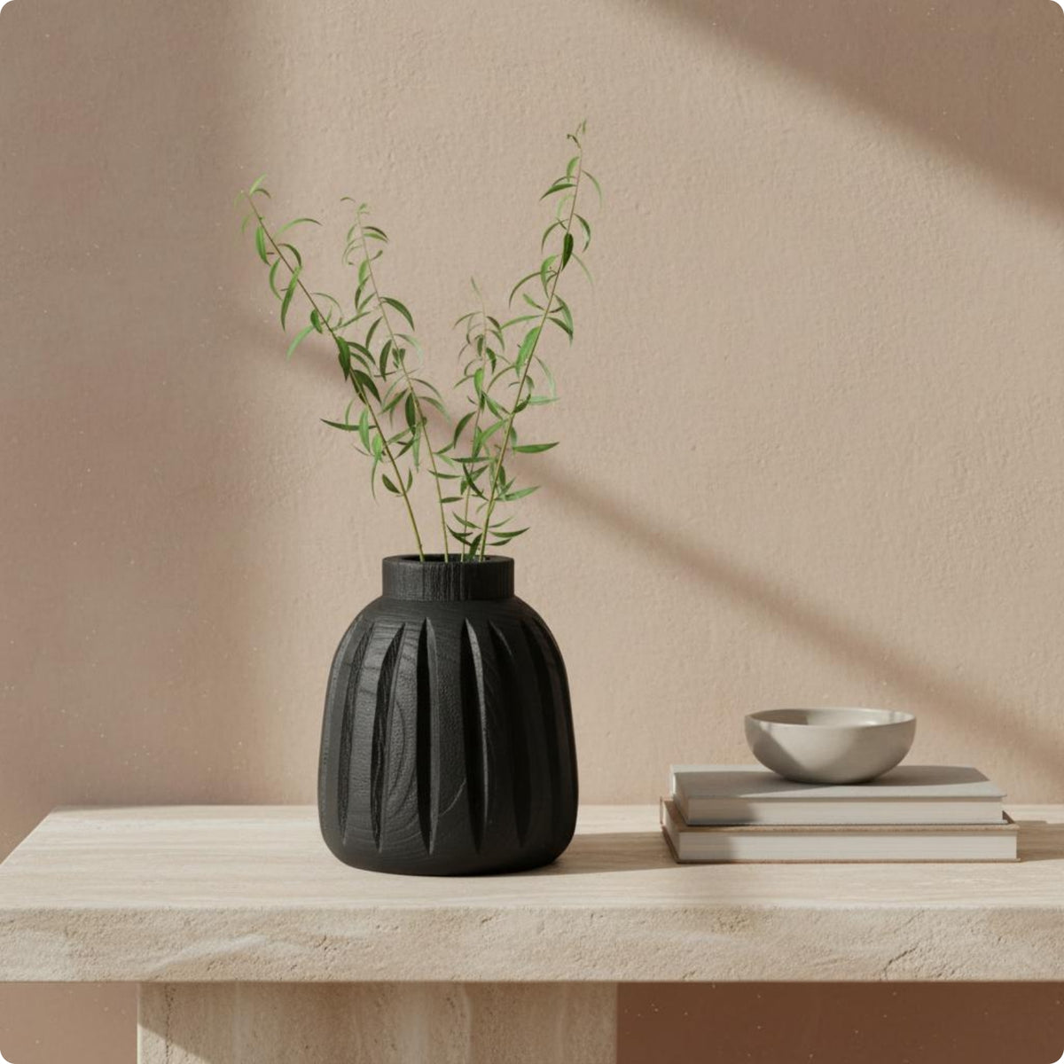 Wooden Decorative Vase Vertical Groove Design Wooden Vase Home Decor for Living Room