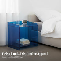 Minimalist Design Transparent C-Shaped Table Modern Aesthetic Nightstand Versatile Use Storage Furniture Polished Lines for Apartment Dwellers, Young Adults, Interior Designers, Bedroom, Living Room, Bay Window Area, Small Areas