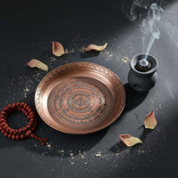 Smoke Offering Plate Intricate Engraving Buddhist Mantra Wheel Dish Three-Legged Ceremonial Plate Long-Lasting Alloy