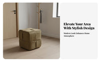 Nordic Design Woven Cube Ottoman Corduroy Upholstery Woven Cube Pouf Multi-Functional Footstool Creative Seating for Home Decorators, Interior Designers, Entryway, Living Room, Bedroom, Lounge Area