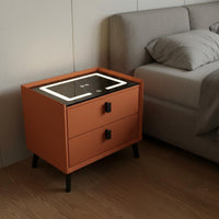 Smart Nightstand Biometric Lock Bedside Cabinet Reinforced Glass Top Nightstand Speaker for Apartment, Hotel