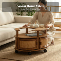 Woven Design 2-Tier Rolling Trolley Vintage Aesthetic Crescent-Shaped Rolling Cabinet with Wheels Tea Cart Multifunctional for Homeowners, Apartment Dwellers, Hosts, Living Room, Bedroom, Home Office, Balcony
