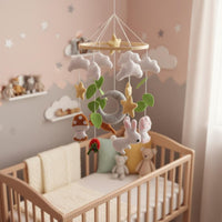 Handmade Moon and Rabbit Mobile Soothing Textile Moon Mobile Sensory Development
