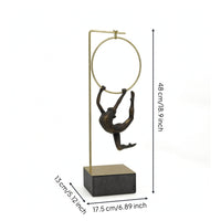 Human Figure Sculpture Gold-Tone Sculpture with Metal Stand Decorative Athletic Pose Statue for Living Room, Bookshelf