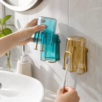 Stainless Steel Wall-Mounted Toothbrush Holder with Tumblers, No-Drill Bathroom Organizer for Couples