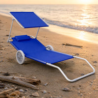 Wheel Beach Chair Portable Beach Lounger with Canopy Lightweight Outdoor Furniture for Travel