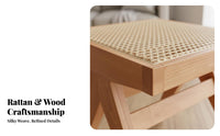 Handmade Weave Rattan Woven Bench Sturdy Construction Woven Seat Bench Breathable Design Cane Seat Stool Versatile Use for Interior Designers, Families, Homeowners, Living Room, Bedroom, Hallway, Kitchen