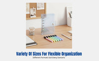 Transparent PVC Binder Cover, 6-Ring Refillable Notebook, Multi-Format, Clear Stationery Organizer