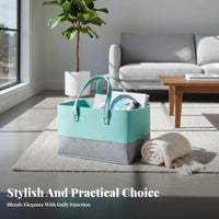 Textile Storage Basket Large Capacity Color Block Laundry Hamper With Handles Bi-Color Textile Tote for Homeowners, Crafters, Shopping, Bedroom