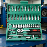 Socket Wrench Set 46-Piece Socket Tool Kit with Case 1/4-Inch Drive Household Tool Kit with Case for Amateur Repairers, Mechanics, Garage