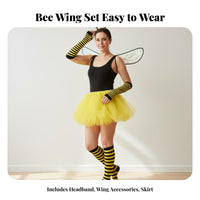 5 Pieces Bee Costume Set Cute Bumblebee Costume Lightweight Tulle Skirt and Wing Attachments Set for Adults, Women, Character Costume Events