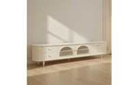 TV Cabinet with Glass Doors Cream TV Stand with Glass Doors Fluted Media Console for Living Room