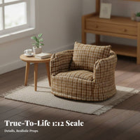 Wooden Frame Miniature Sofa Realistic Design 1:12 Scale Single Sofa With Pillow for Adults, Model Display, Playhouse, Living Room Decoration
