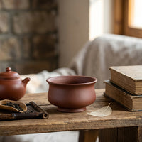 Home Decoration Plant Pots for Indoor Plants, Yixing Zisha Bonsai Pot for Home Office, Small Unglazed Round Vessel with 10cm Base, 7cm Height