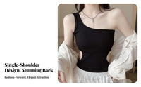 Single Shoulder Top Built-in Pads Padded Camisole Ribbed Cutout Top Korean Design Rib-Knit Texture for Teens, Summer