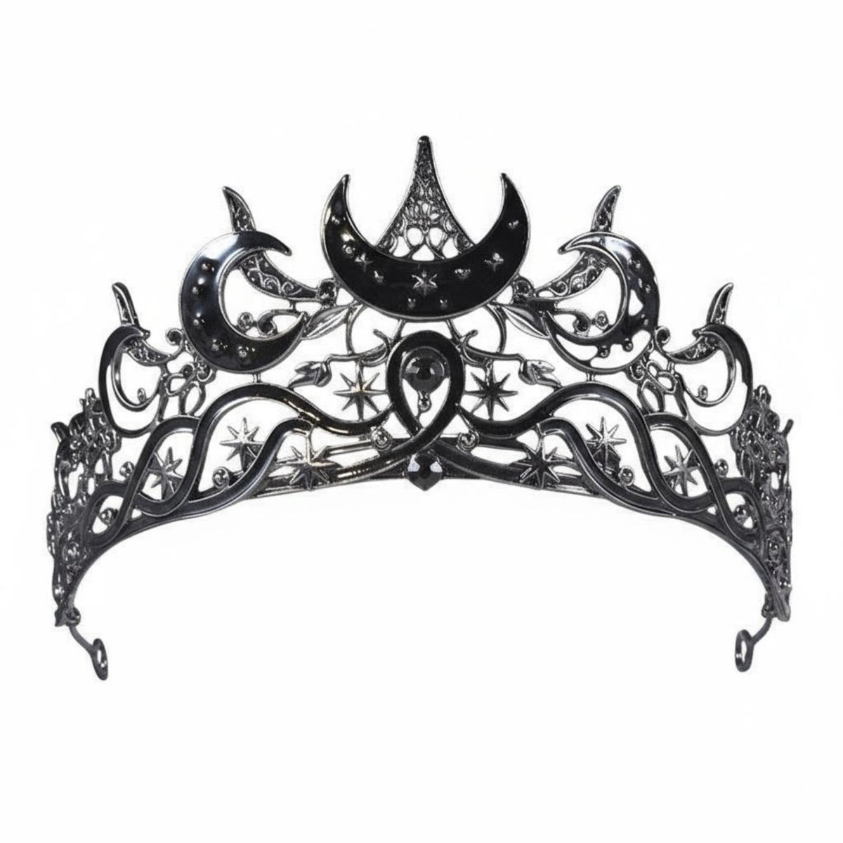 Celestial Moon Astral Tiara Sparkling Rhinestones Celestial Wedding Crown Black Curved Moon Crown Vintage Inspired for Weddings