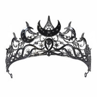 Celestial Moon Astral Tiara Sparkling Rhinestones Celestial Wedding Crown Black Curved Moon Crown Vintage Inspired for Weddings