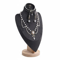 Solid Wood Base Velvet Jewelry Bust Multi-Functional Necklace Display Mannequin Elegant Design Portrait Neck Form Display for Market Stall, Retail Shop, Boutique, Showcase