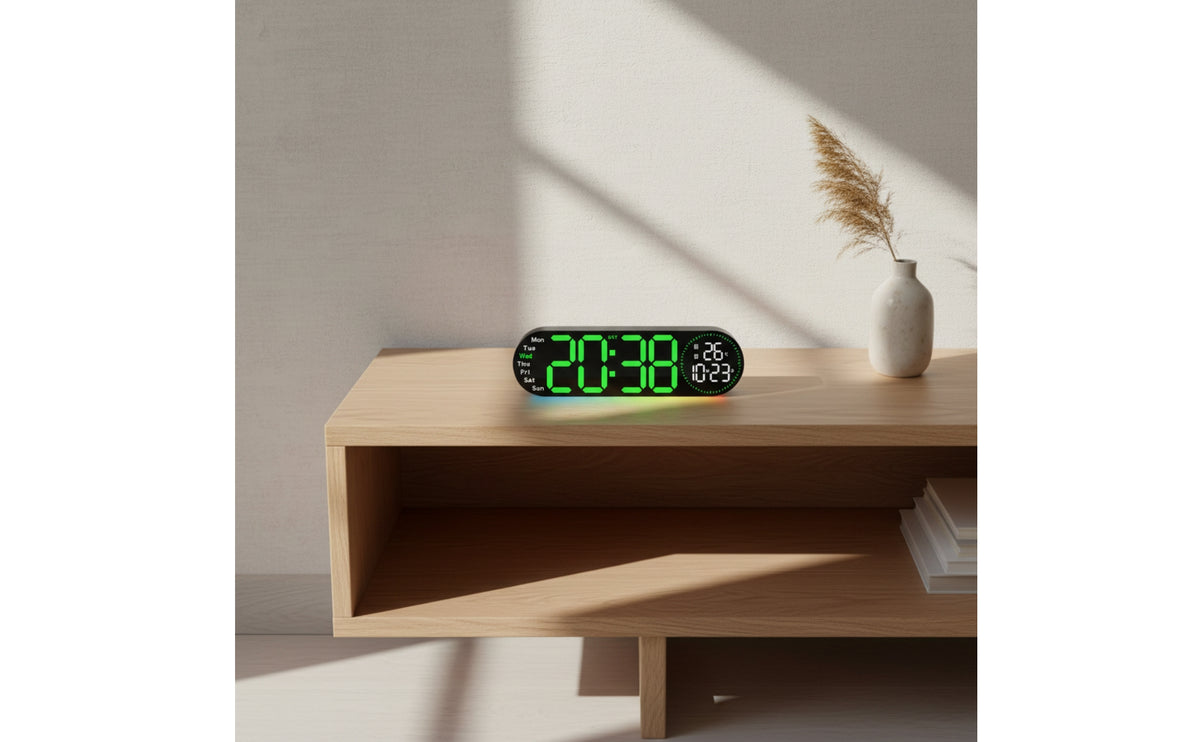 LED Clock with Ambient Light Large Display Digital Wall Clock Bright for Bedroom