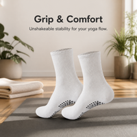 Non-Slip Yoga Pilates Barre Socks with Silicone Grips for Women, Mid-Calf Cotton Fitness & Dance Socks