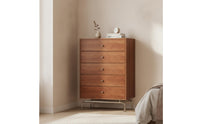 Storage Cabinet with Five Drawers Wood-Grain 5-Drawer Chest of Drawers Tall 5-Drawer Dresser for Bedroom, Living Room, Hallway