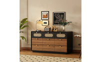 Dresser with Cane Drawers Retro Chest of Drawers with Cane Details Sturdy Wood Dresser with Knobs for Bedroom, Living Room, Hallway