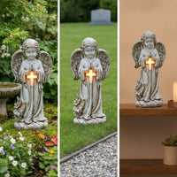 Angel Figurine with Cross Lighted Figurina Dell'angelo Con Croce Illuminated Statua Dell'angelo Con Luce for Garden, Patio, Burial Site