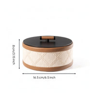 Round Storage Box with Handle Decorative Lidded Storage Box Small Desktop Organizer for Bedside Table