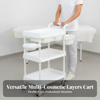 Rolling Cosmetic Cart Multi-Tier Storage 3-Tier Salon Trolley Spa Instrument Trolley Silent 360° Wheels Esthetician Rolling Cart