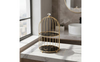Bird Cage Cosmetic Organizer 2-Tier Bird Cage Makeup Organizer Gold Birdcage Storage Rack for Dressing Table