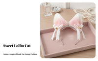 Faux Cat Ears Headband Handmade Cat Ear Headband Ry Canine Ears Hairband Bowknot Decor Ry Creature Ear Headwear for Women