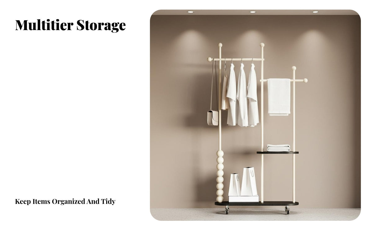 Rolling Clothes Rack Movable with Wheels Wheeled Multi-Level Hanging Rail Portable Garment Stand for Renters, Students, Laundry Room, Entryway, Studio