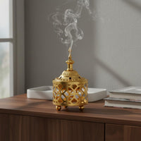 Multi-Functional Golden Metal Censer Light Luxury Ornate Tabletop Censer Easy to Clean Arabic Design Bakhoor Burner for Bedroom, Office