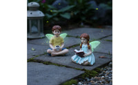 2 Pieces Literary Fairy Children Statues Glow in the Dark Miniature Figurine for Terrarium