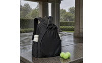 Zippered Main Compartment Drawstring Racket Backpack Water-Resistant Tennis Backpack Soft Structured Racket Bag Top Carry Handle for Pickleball, Gym