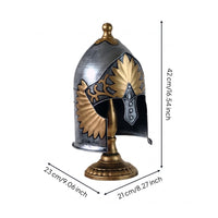 Gold Trim Silver Roman Helmet Ornament Lustrous Finish Roman Warrior Helmet Tabletop Decoration Home Decor for Bar, Restaurant