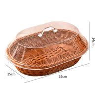 Bread Basket with Acrylic Cover Transparent Rattan Basket with Acrylic Lid Low-Profile for Bakeries