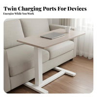 Mobile Design Adjustable Overbed Desk Locking Wheels Adjustable C-Shaped Desk Easy Assembly Laptop Stand Tilting Top for Dorm Residents, People with Limited Mobility, Bedridden Individuals, Bedroom, Living Room, Home Office, Small Areas