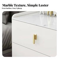 Solid Wood Frame 3-Drawer Nightstand Sintered Stone Surface 3Drawer Cabinet Noiseless Soft-Close Rails Bedside Table Scratch Resistant for Apartment Dwellers, Homeowners, Guest Room, Small Space, Hallway, Office
