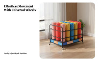 Large Capacity Exercise Mat Storage Rack Multi-Tier Design Rolling Exercise Mat Cart Space Saving Workout Equipment Storage Cart Sturdy Metal Frame for Gyms