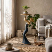 Female Tray Holder Statue Gold Finish Luxury Art Figure Decor Gift Idea Figurine for Entryway